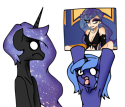 Size: 1021x874 | Tagged: safe, artist:dankodeadzone, nightmare moon, princess luna, alicorn, human, pony, g4, armpits, bipedal, humanized, shocked, simple background, transparent background