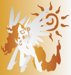 Size: 988x1040 | Tagged: safe, alicorn, amaterasu, flying, full body, gradient background, large wings, minimalist, no outlines, okami, ponified, silhouette, solo, spread wings, white eyes, wings