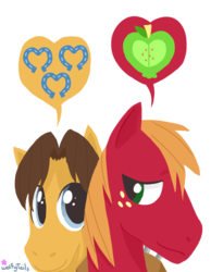 Size: 700x900 | Tagged: safe, artist:wolfytails, big macintosh, caramel, earth pony, pony, g4, gay, male, ship:caramac, shipping, stallion