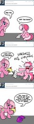 Size: 471x1694 | Tagged: safe, artist:tilastrinity, pinkie pie, valenshy, fanfic:cupcakes, g3, g4, ask, cupcake, food, tumblr