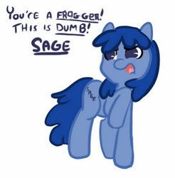 Size: 451x458 | Tagged: safe, artist:mt, edit, oc, oc only, oc:sage (4chan), earth pony, pony, 4chan, censored, female, frogger, frown, mare, open mouth, raised hoof, sage, simple background, solo, white background