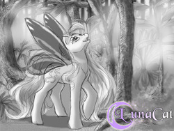 Size: 700x525 | Tagged: safe, artist:flyingpony, oc, oc only, flutter pony, pony, g1, fanfic, fog, forest, solo