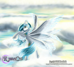 Size: 700x636 | Tagged: safe, artist:flyingpony, oc, oc only, oc:valkyrie, original species, pony, g1, 2007, arm wings, flying, multiple wings, neck feathers, solo, wings