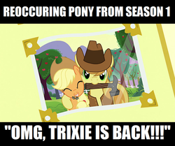 Size: 500x417 | Tagged: safe, applejack, braeburn, trixie, g4, image macro