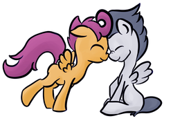 Size: 800x571 | Tagged: dead source, safe, artist:st-timid, rumble, scootaloo, pegasus, g4, boop, colt, cute, duo, duo male and female, eyes closed, female, filly, foal, male, nose to nose, ship:rumbloo, shipping, simple background, straight