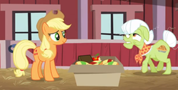 Size: 830x417 | Tagged: safe, applejack, granny smith, apple family reunion, g4