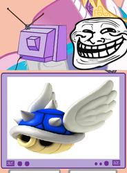 Size: 563x765 | Tagged: safe, princess celestia, g4, blue shell, exploitable meme, koopa shell, mario kart, meme, super mario, trollestia, trollface, tv meme