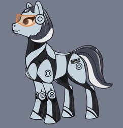 Size: 1140x1176 | Tagged: safe, artist:finalchara, pony, robot, robot pony, crossover, edi, gray background, mass effect, ponified, simple background, solo