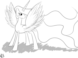 Size: 3264x2448 | Tagged: safe, artist:greseres, princess celestia, pony, g4, female, lineart, monochrome, solo