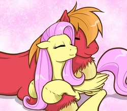 Size: 623x543 | Tagged: safe, artist:redhotkick, big macintosh, fluttershy, earth pony, pony, ask big red macintosh, g4, duo, female, larger male, male, mare, ship:fluttermac, shipping, size difference, sleeping, smaller female, stallion, straight