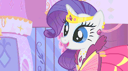 Size: 500x281 | Tagged: safe, screencap, rarity, pony, g4, season 1, suited for success, animated, clothes, dress, female, gala dress, jewelry, solo, tiara