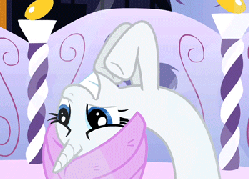 Size: 350x252 | Tagged: safe, screencap, rarity, pony, g4, green isn't your color, season 1, animated, backbend, cropped, female, loop, sauna, smiling, solo, spa, towel on head