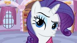 Size: 500x281 | Tagged: safe, screencap, rarity, pony, unicorn, g4, season 1, suited for success, animated, blinking, carousel boutique, duckface, female, solo