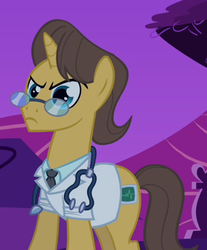 Size: 334x403 | Tagged: safe, screencap, doctor horse, doctor stable, pony, unicorn, g4, my little pony: friendship is magic, read it and weep, season 2, frown, glasses, male, solo, stallion, unamused