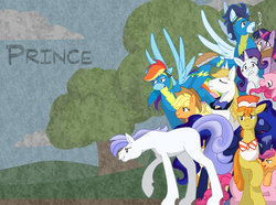 Size: 673x500 | Tagged: safe, artist:crowneprince, applejack, carrot cake, pinkie pie, prince blueblood, princess luna, rainbow dash, rarity, scootaloo, soarin', twilight sparkle, oc, g4, female, male, pie, ship:soarindash, shipping, straight