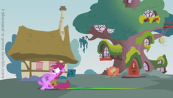 Size: 1280x722 | Tagged: safe, editor:i-shooped-a-pwny, berry punch, berryshine, earth pony, pony, g4, female, funny, golden oaks library, rainbow, skid mark