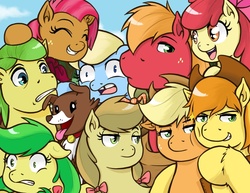 Size: 833x643 | Tagged: safe, artist:redhotkick, apple bloom, apple cider (g4), apple fritter, apple strudely, applejack, babs seed, big macintosh, braeburn, bushel, hoss, uncle orange, winona, earth pony, pony, ask big red macintosh, apple family reunion, g4, apple family, apple family member, male, stallion