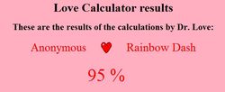 Size: 601x246 | Tagged: safe, rainbow dash, g4, love calculator, shipping, text, wtf