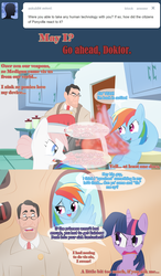 Size: 900x1544 | Tagged: safe, artist:psychroculus, nurse redheart, rainbow dash, ask heavy of ponyville, g4, ask, crossover, glasses, medic, medic (tf2), team fortress 2