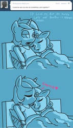 Size: 1280x2232 | Tagged: safe, artist:raph13th, bon bon, lyra heartstrings, sweetie drops, g4, ask, asklyrabonbon, bed, comic, female, lesbian, sleeping, tumblr