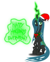 Size: 1600x1986 | Tagged: safe, artist:zimvader42, queen chrysalis, changeling, changeling queen, g4, christmas, christmas changeling, female, hat, santa hat