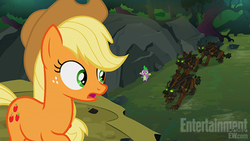 Size: 510x288 | Tagged: safe, screencap, applejack, spike, earth pony, pony, timber wolf, g4, season 3, spike at your service, female, mare