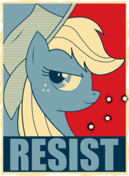 Size: 1462x1996 | Tagged: safe, applejack, g4, bullet hole, hope poster, meme, propaganda, resist, shepard fairey