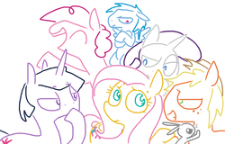 Size: 899x574 | Tagged: safe, artist:weaver, angel bunny, applejack, fluttershy, pinkie pie, rainbow dash, rarity, twilight sparkle, g4, 1000 hours in ms paint, applejack (male), bubble berry, dusk shine, elusive, female, fluttershy gets all the stallions, half r63 shipping, harem, mane six, monochrome, ms paint, rainbow blitz, reverse harem, rule 63, ship:appleshy, ship:bubbleshy, ship:duskshy, ship:elushy, ship:flarity, ship:flutterblitz, ship:flutterdash, ship:flutterjack, ship:flutterpie, ship:twishy, shipping, simple background, straight, teasing, this will end in snu snu, white background