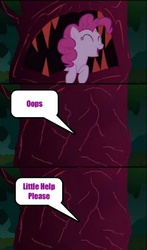 Size: 298x508 | Tagged: safe, edit, edited screencap, screencap, pinkie pie, earth pony, pony, friendship is magic, g4, comic, female, laughter song, mare, scary tree, speech bubble, talking, tree