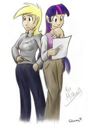 Size: 906x1280 | Tagged: safe, artist:shinmera, derpy hooves, twilight sparkle, human, g4, humanized, lost, skinny, thin, underp