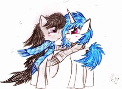 Size: 900x660 | Tagged: safe, artist:indigokatana, dj pon-3, octavia melody, vinyl scratch, g4, female, lesbian, ship:scratchtavia, shipping