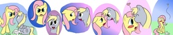 Size: 1500x304 | Tagged: safe, artist:caluriri, artist:pacce, angel bunny, derpy hooves, fluttershy, pegasus, pony, g4, blushing, comic, derpyshy, female, kissing, lesbian, mare, shipping, the stare