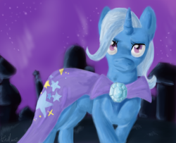 Size: 800x650 | Tagged: safe, artist:levhasacupcake, trixie, pony, unicorn, g4, cape, clothes, female, lineless, mare, night, solo