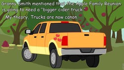 Size: 960x540 | Tagged: safe, applejack, granny smith, apple family reunion, g4, comic sans, headcanon, meta, truck