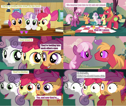 Size: 2476x2090 | Tagged: safe, edit, edited screencap, screencap, apple bloom, big macintosh, cheerilee, scootaloo, sweetie belle, earth pony, pegasus, pony, unicorn, g4, hearts and hooves day (episode), comic, cutie mark crusaders, female, filly, hearts and hooves day, implied sex, love poison, male, mare, screencap comic, ship:cheerimac, shipping, stallion, straight, wide eyes