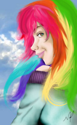 Size: 1185x1921 | Tagged: safe, artist:dollfacemannequin, rainbow dash, human, g4, humanized