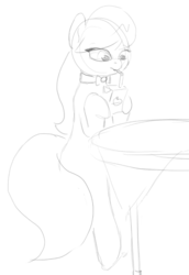 Size: 531x772 | Tagged: safe, artist:fiddlearts, octavia melody, earth pony, pony, g4, female, juice box, monochrome, sketch, solo