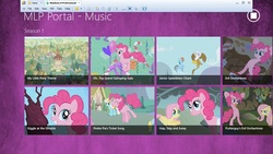 Size: 1366x768 | Tagged: safe, fluttershy, gilda, pinkie pie, rainbow dash, griffon, g4, microsoft windows, mlp portal, music, windows 8