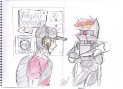 Size: 1024x745 | Tagged: safe, artist:quakebrothers, rainbow dash, swag.mov, g4, crossover, mega man (series), r-dash 5000, scout (tf2), team fortress 2