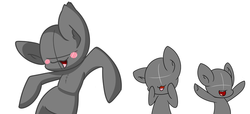 Size: 1425x648 | Tagged: safe, artist:extradan, :3, background pony, blushing, bust, chest fluff, chibi, ear fluff, happy, hooves in air, hooves on cheeks, no eyes, open mouth, simple background, sketch, smiling, white background, wide smile