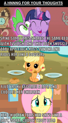 Size: 640x1142 | Tagged: safe, applejack, fluttershy, spike, twilight sparkle, g4, babyjack, image macro