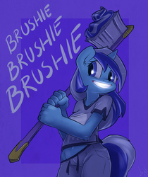 Size: 839x1000 | Tagged: safe, artist:atryl, minuette, anthro, g4, brushie, brushie brushie, ear fluff, female, smiling, solo, toothbrush