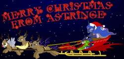 Size: 4999x2389 | Tagged: safe, artist:astringe, derpy hooves, princess luna, bat pony, pony, competition:derpibooru 2012, g4, christmas, sleigh