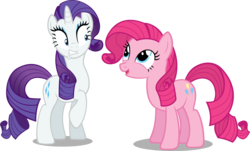 Size: 8000x4823 | Tagged: dead source, safe, artist:austiniousi, pinkie pie, rarity, earth pony, pony, unicorn, g4, absurd resolution, alternate hairstyle, duo, duo female, fabulous, female, mare, rarity hair, simple background, transparent background, vector