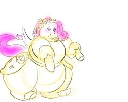 Size: 1280x1024 | Tagged: safe, artist:marshmallowbeam, fluttershy, g4, bloated, blushing, bridesmaid, bridesmaid dress, chubby cheeks, clothes, dress, fat, fattershy, morbidly obese, obese