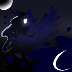 Size: 2160x2160 | Tagged: safe, artist:lilmisstv, princess luna, pony, g4, female, glowing eyes, moon, solo