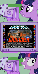 Size: 559x1074 | Tagged: safe, twilight sparkle, human, g4, did you know gaming, exploitable meme, hideo kojima, meme, snatcher, tv meme, twilight snapple