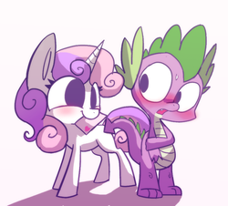 Size: 974x882 | Tagged: safe, artist:missbutlerart, spike, sweetie belle, g4, blushing, female, interspecies, love letter, male, ship:spikebelle, shipping, straight