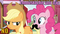 Size: 640x360 | Tagged: safe, applejack, pinkie pie, g4, spike at your service, moustache