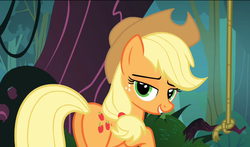 Size: 725x427 | Tagged: safe, screencap, applejack, earth pony, pony, g4, spike at your service, bedroom eyes, butt, female, mare, plot